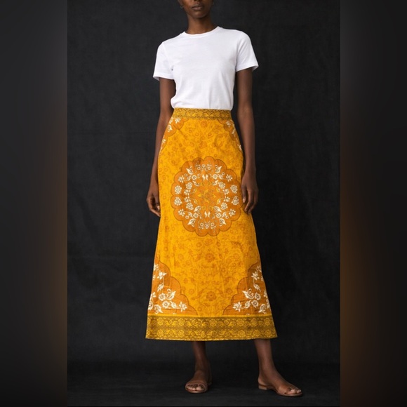 Rachel Zoe Linen Maxi Skirt Orange and White - Picture 2 of 5